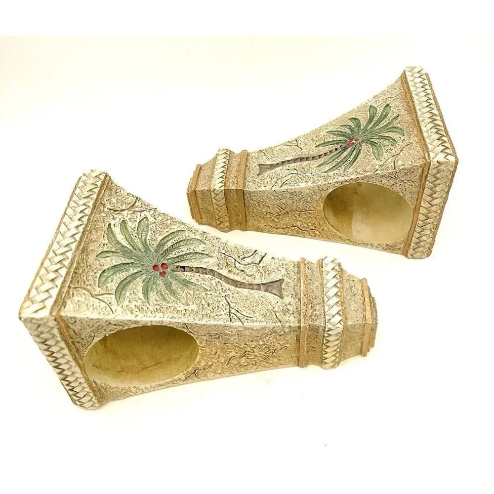 Palm Tree Curtain Rod Corbels set Resin 7x4x3.5” Tropical Decor